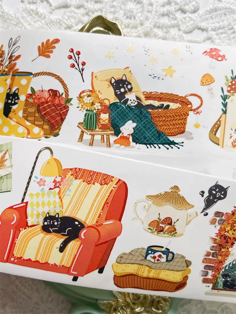Bandes Washi décoratives en forme de chat adorable, 120cm, 1 boucle, autocollant de licence, pour bricolage, carte de scrapbooking