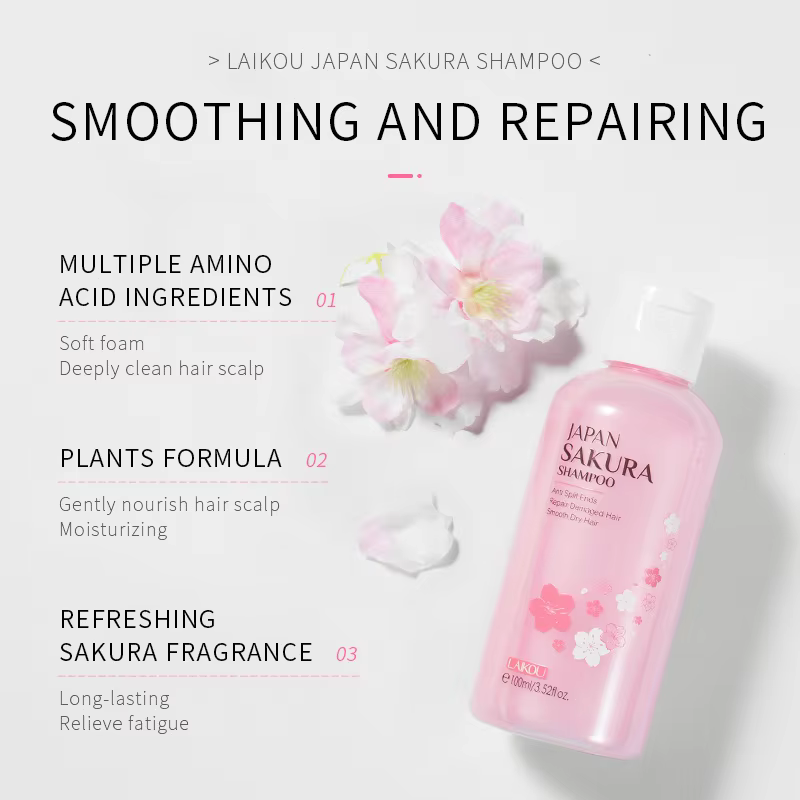 Shampooing/après-shampoing LAIKOU Japan Sakura pour réparer les cheveux abîmés