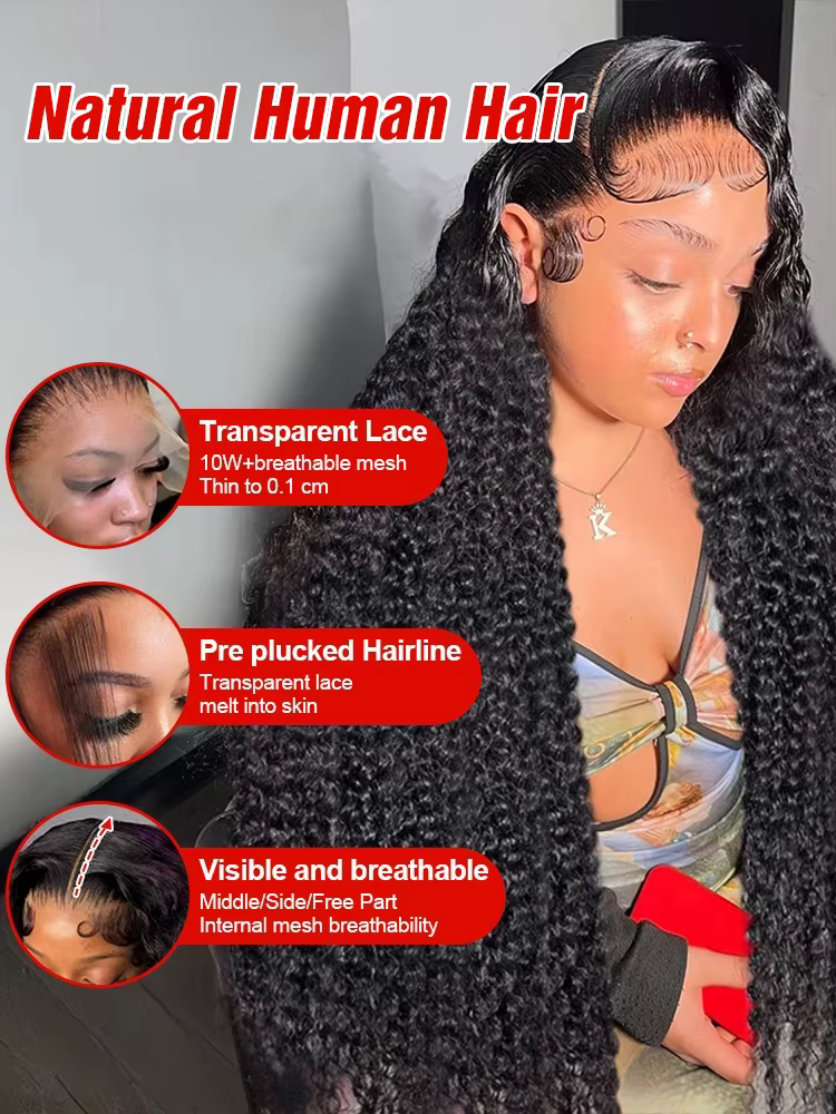 300% densité bouclés perruques cheveux humains 13x6 HD dentelle frontale vague profonde