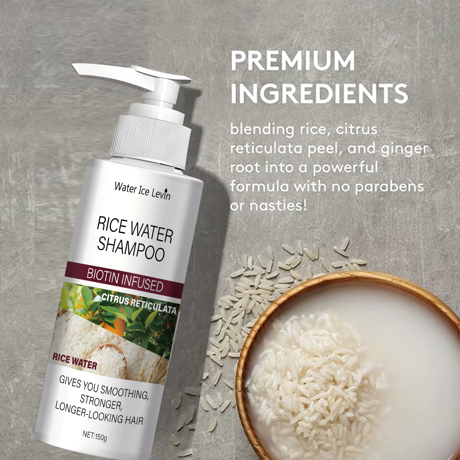 Shampoing à l'Eau de Riz à la Biotine et Kératine - Lissage et Renforcement