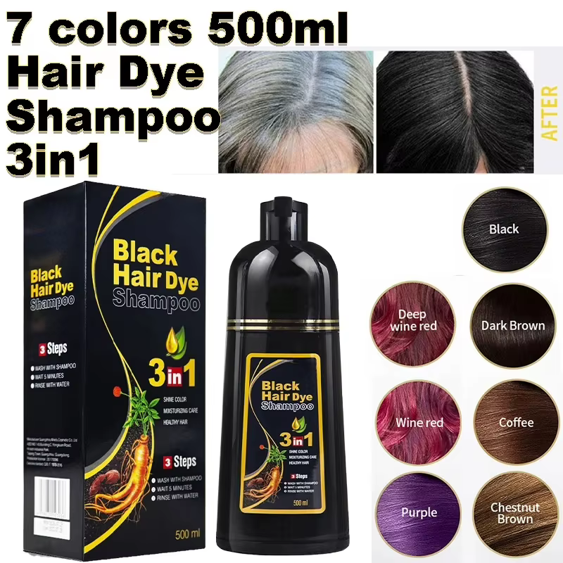 Shampoing de teinture pour cheveux 3 en 1, 500ml, coloration instantanée, naturel, rapide, Essence végétale, crème de coloration pour femmes et hommes