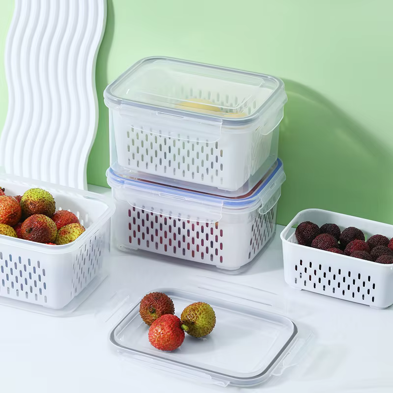 Contenants de stockage de fruits pour réfrigérateur, contenants hermétiques pour légumes avec passoire amovible, pour garder les fruits frais plus longtemps
