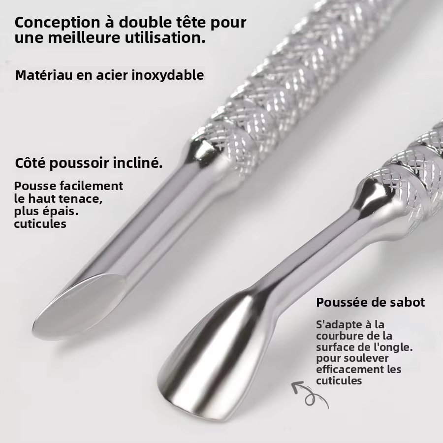 Poussoir à cuticules à sabot coudé à Double tête