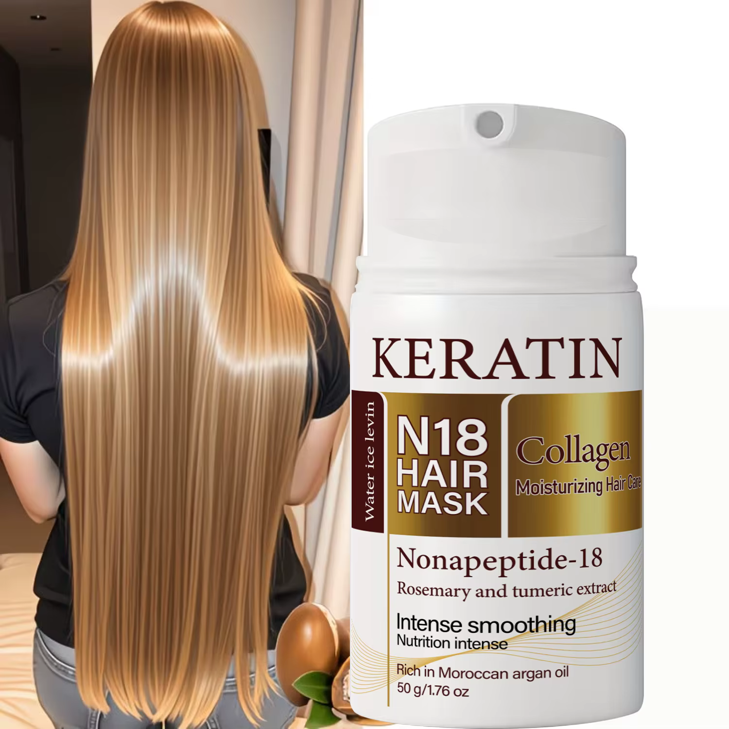 Masque Capillaire à la Kératine et Collagène – Traitement Lissant Intense pour Cheveux Secs et Abîmés, Nourrissant – 50g