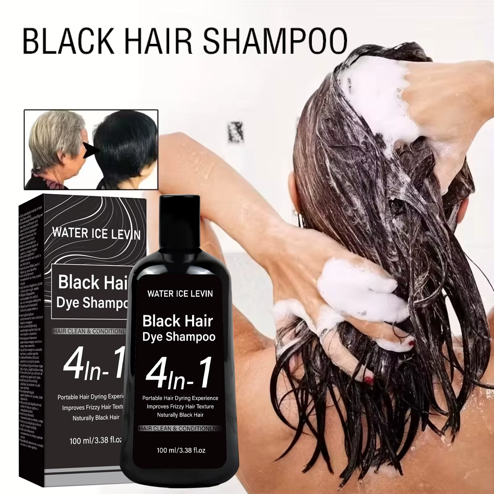Shampooing colorant pour cheveux noir naturel 4 en 1, avec huile de gingembre et de ginseng, pour lisser les cheveux crépus, portable, doux, 100ml