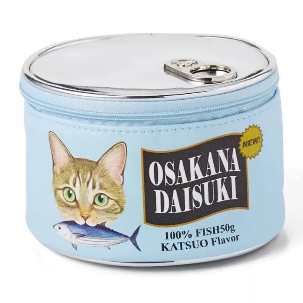 Pochette cosmétique créative en forme de poisson-chat cylindrique, sac de rangement mignon en forme de boîte de conserve de sardines pour filles