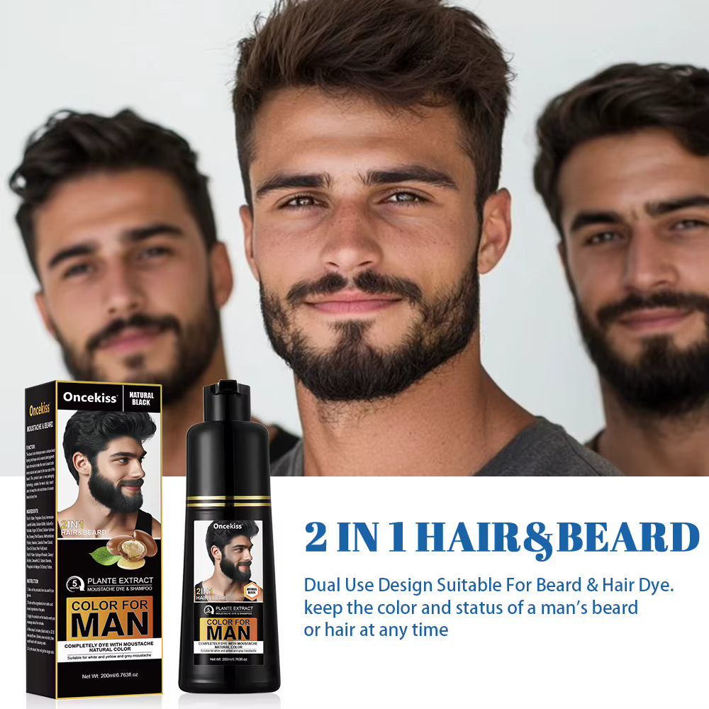 Shampoo colorant pour barbe naturel et permanent longue durée 200 ml pour hommes