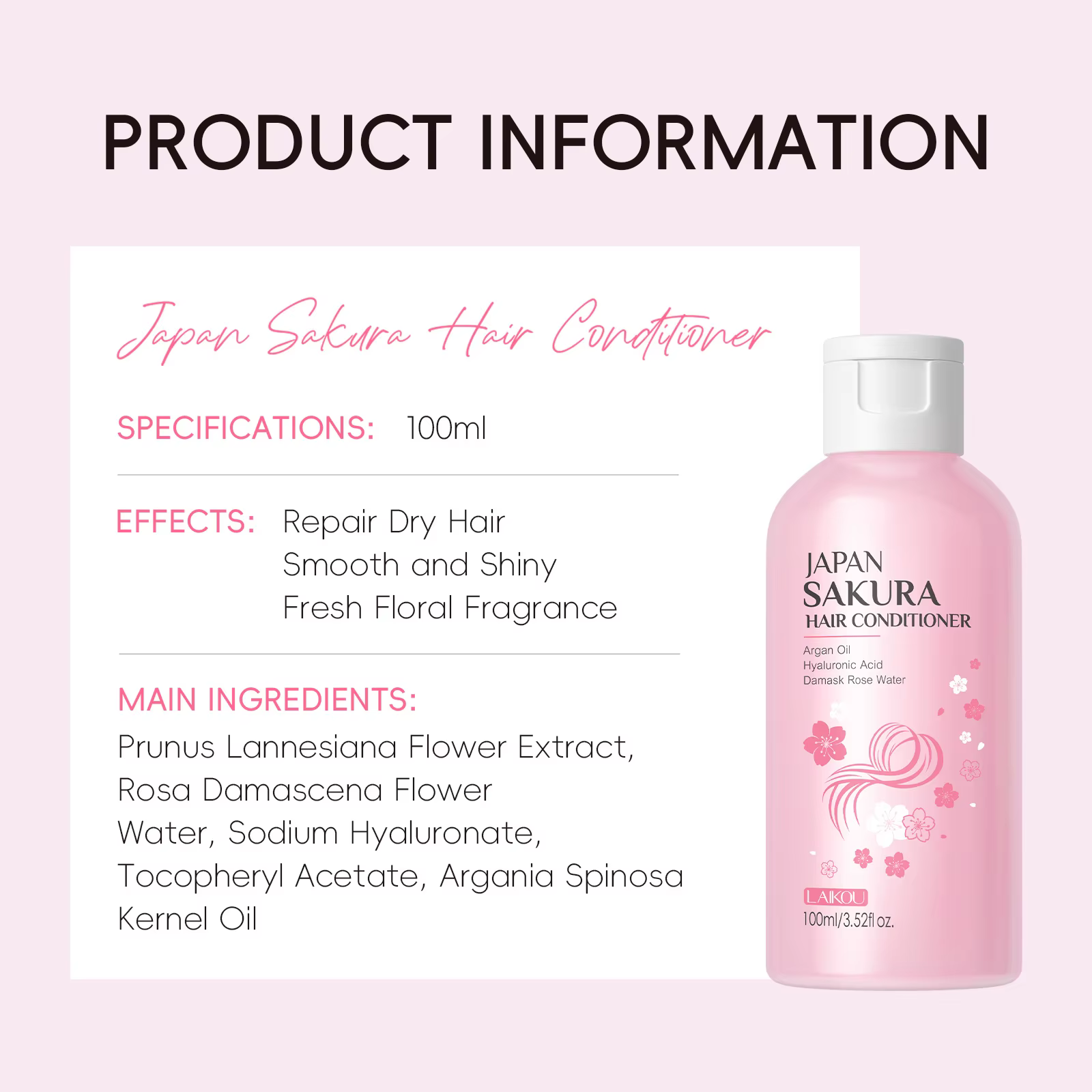 Shampooing/après-shampoing LAIKOU Japan Sakura pour réparer les cheveux abîmés