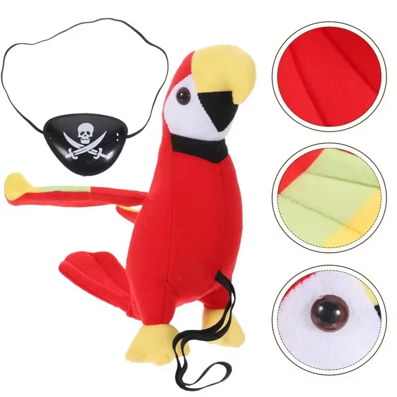 Masque de pirate pour oiseau, ensemble de costume de jeu de rôle, jouet en peluche d'épaule en forme de perroquet, ensemble de costume de pirate, décoration de fête d'Halloween, perroquet