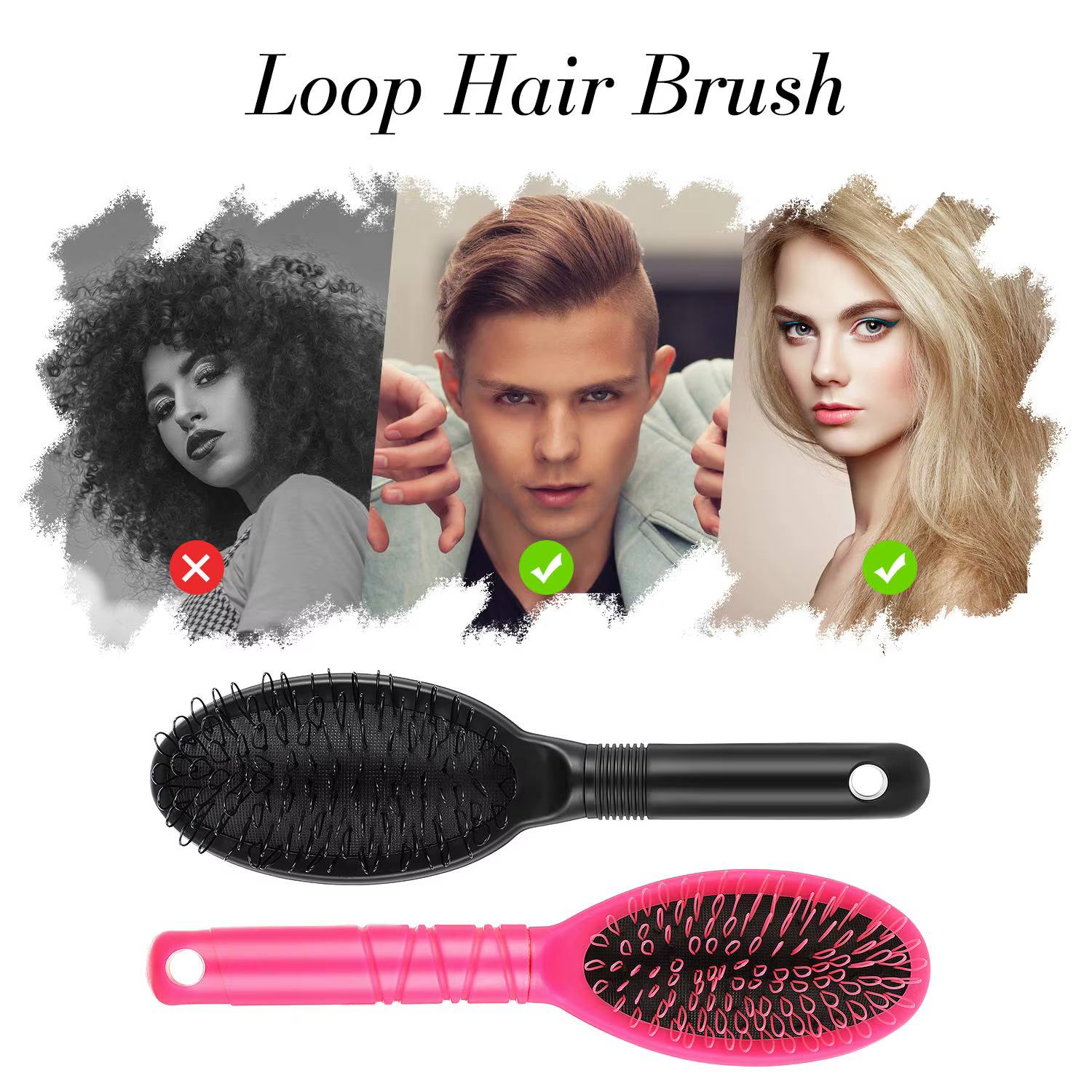 Pinceau d'extension de cheveux de perruque de boucle, morceaux de cheveux, postiches, brosse tissée pour le broCumbria, poignées de style, cheveux naturels et synthétiques
