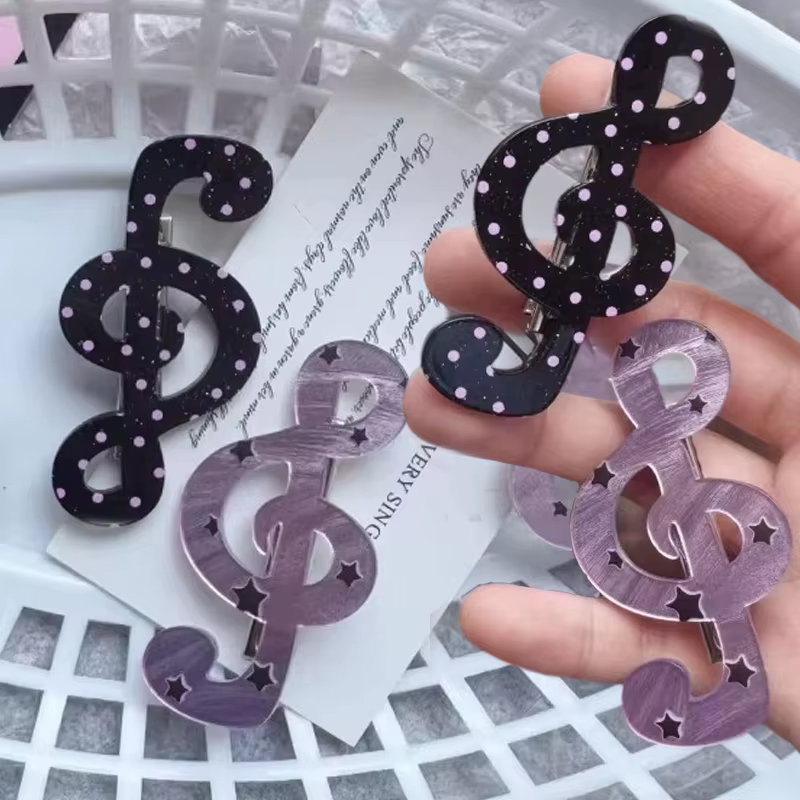 Barrettes à cheveux à pois et rayures motif notes de musique, style coréen, pinces latérales pour franges, accessoires capillaires quotidiens adorables pour femmes