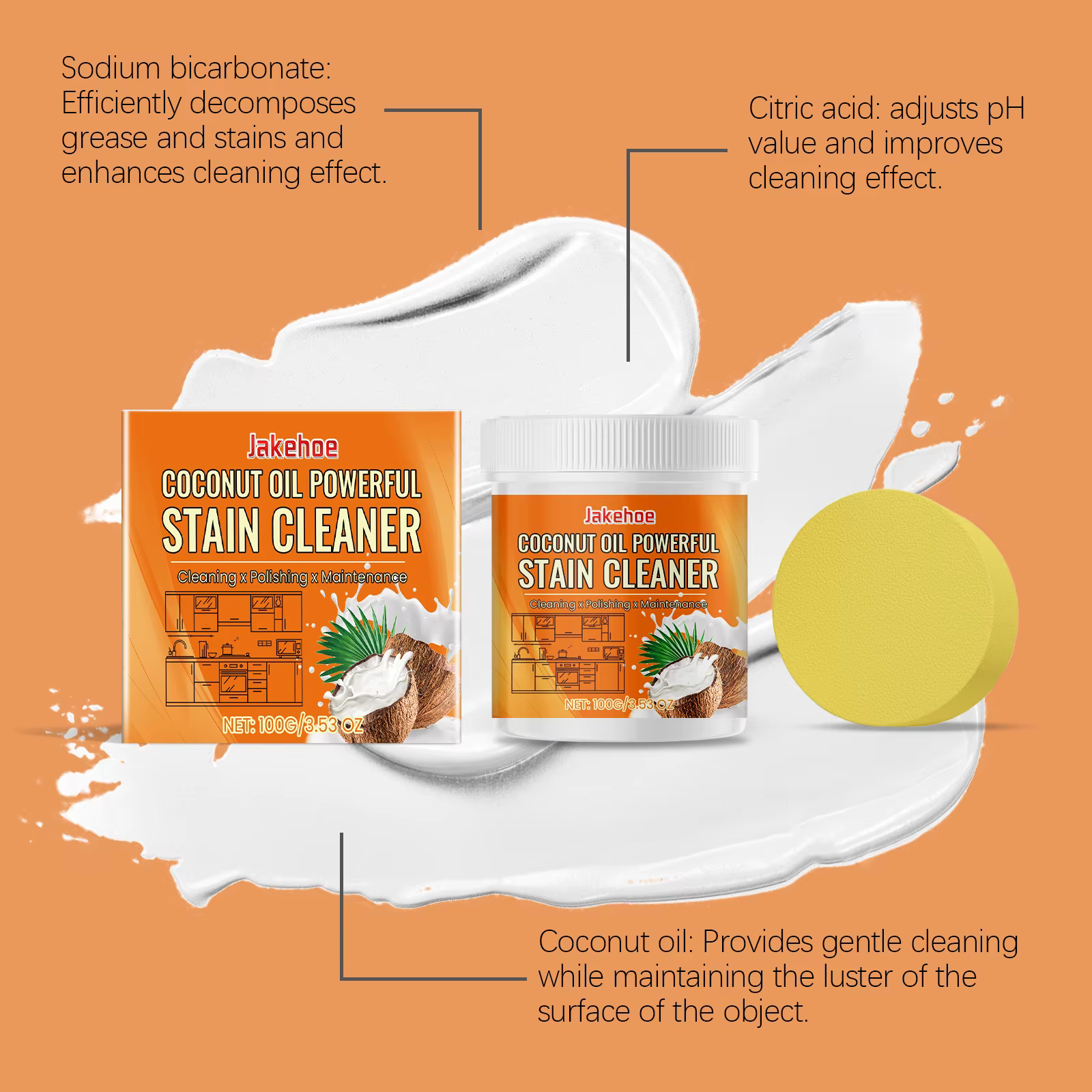 Pâte de polissage à l'huile de noix de coco, nettoyage polyvalent, décontamination, dégraissage, nettoyant de Surface pour ustensiles de cuisine, 100G