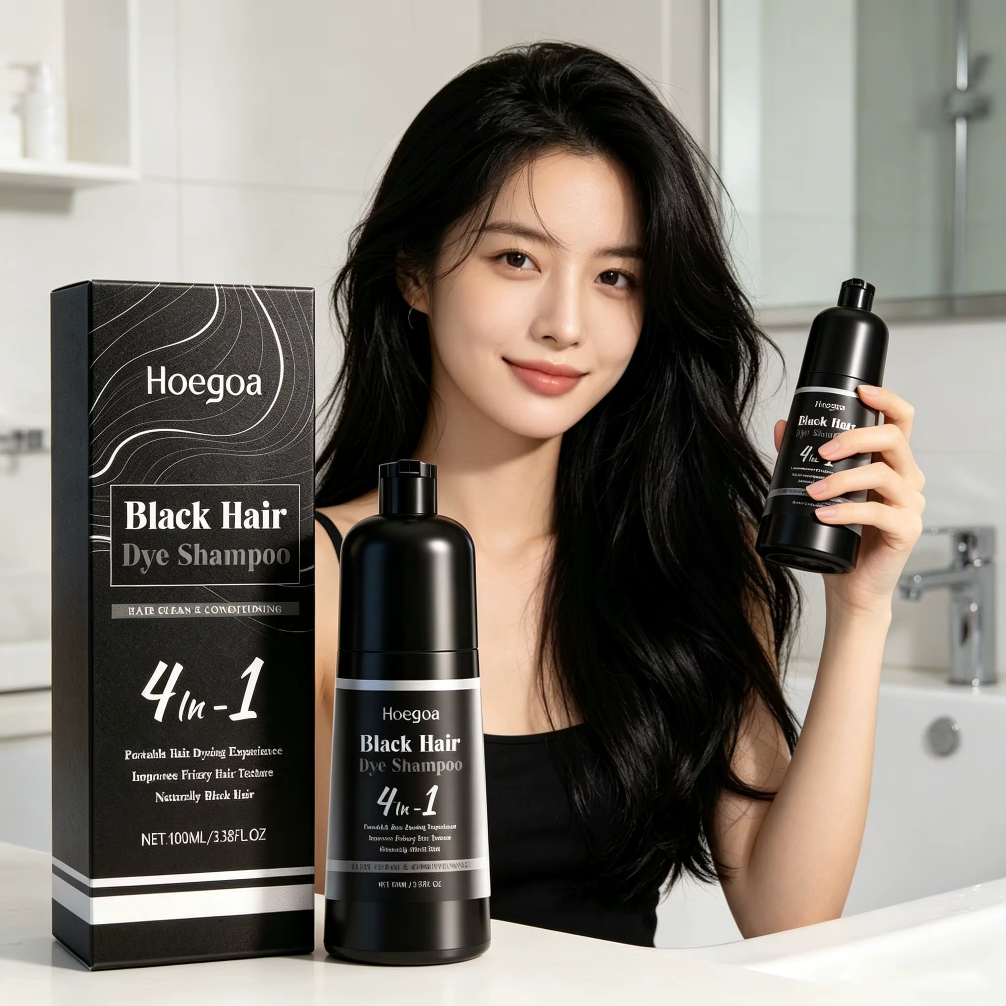 Shampoo colorant capillaire noir Hoegoa