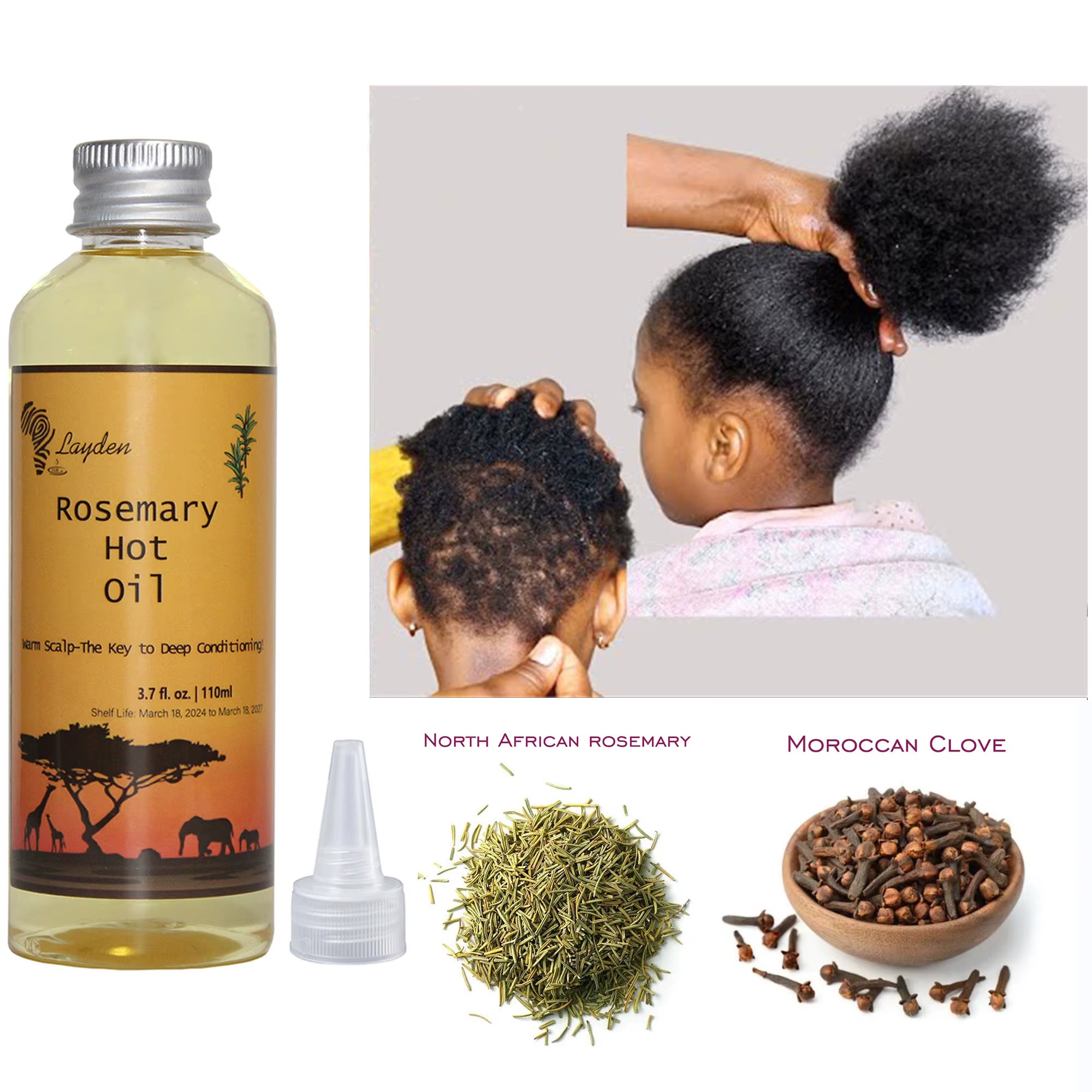 Une touche pour magnifique huile chaude de romarin et de trèfle africain de 110 ml accélère le cuir chevelu pour livrer plus de nutriments aux follicules pileux