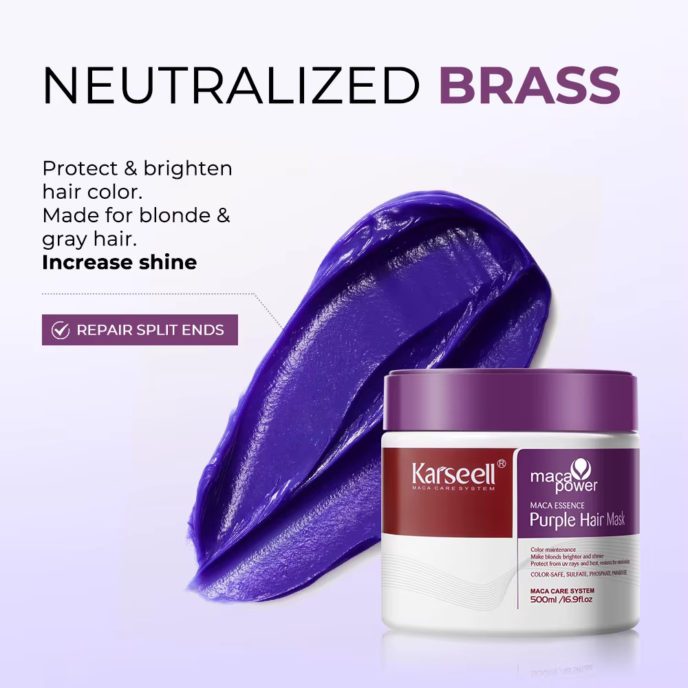 Karseell masque capillaire violet 100 ml/500 ml professionnel neutralise les tons jaunes en laiton pour cheveux blonds gris argenté mis en évidence