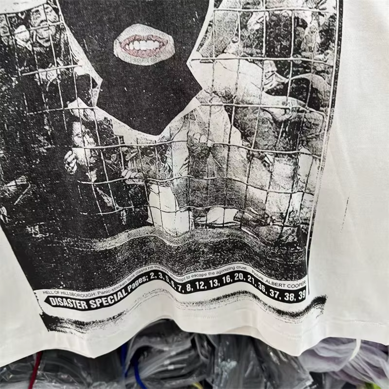 T-shirt imprimé masqué SAINT Mxxxxxx pour hommes et femmes, décontracté, coupe oversize, blanc délavé