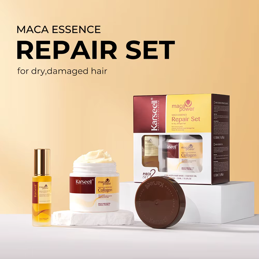 Karseell Masque capillaire 500 ml + huile d'argan 2 pièces ensemble réparation profonde conditionnement sérum