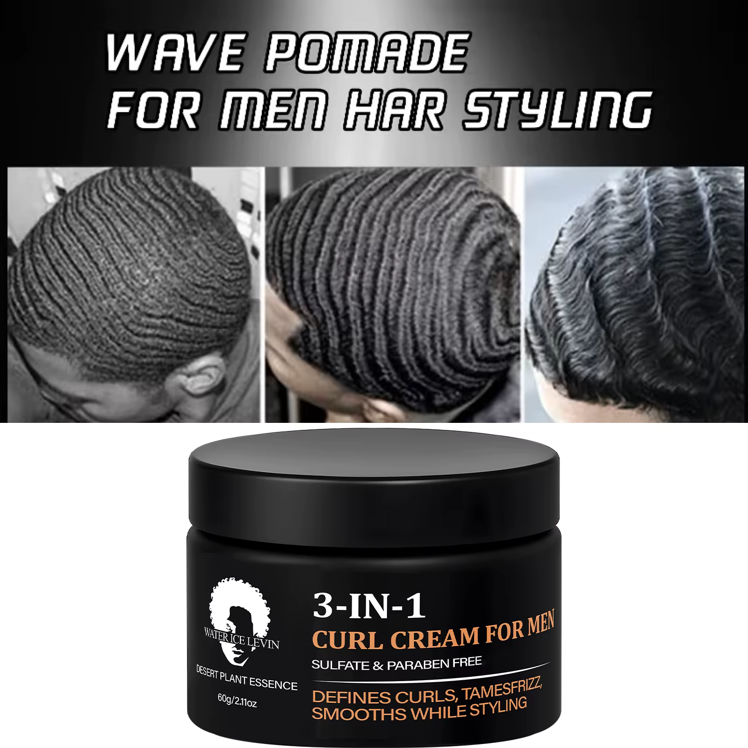Crème pour cheveux 3 en 1 pour hommes : Sans sulfate/sans paraben