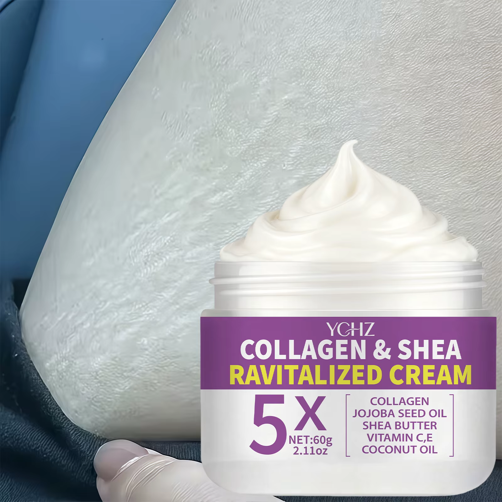 Crème raffermissante au collagène, riche en huile de jojoba, vitamines C et E, huile de noix de coco, idéale pour les cuisses, les fesses, les bras et l'abdomen