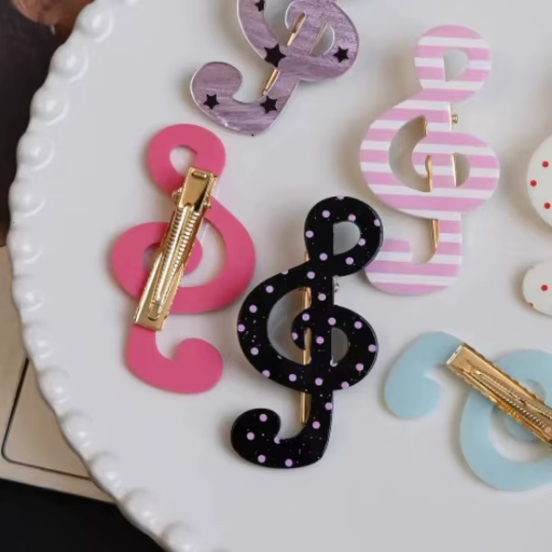 Barrettes à cheveux à pois et rayures motif notes de musique, style coréen, pinces latérales pour franges, accessoires capillaires quotidiens adorables pour femmes