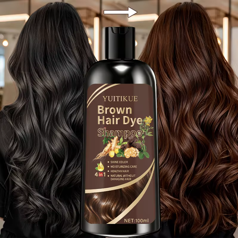 YUITIKUE Shampooing colorant pour cheveux bruns 100 ml - Formule d'extrait de plante