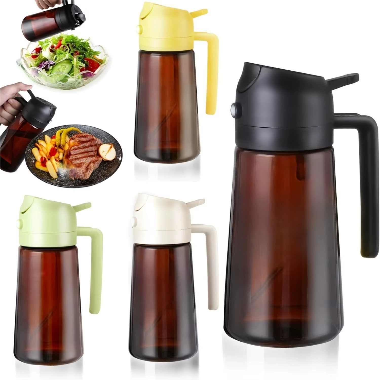Pulvérisateur d'huile marron bloquant la lumière de 16oz/470ML pour la cuisson, bouteille distributrice d'huile d'olive 2 en 1 pour bouteille d'huile de cuisine, outils d'assaisonnement