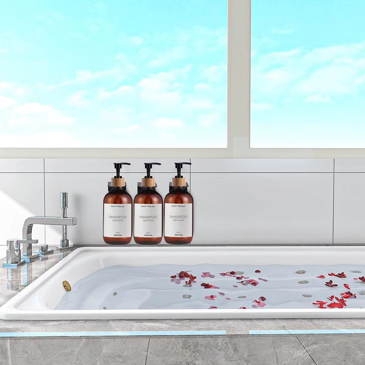 Distributeur de bouteilles de shampoing et de revitalisant de 500ml, paquet de 3 bouteilles distributrices de savon et de shampoing avec pompe, récipient de douche pour revitalisant