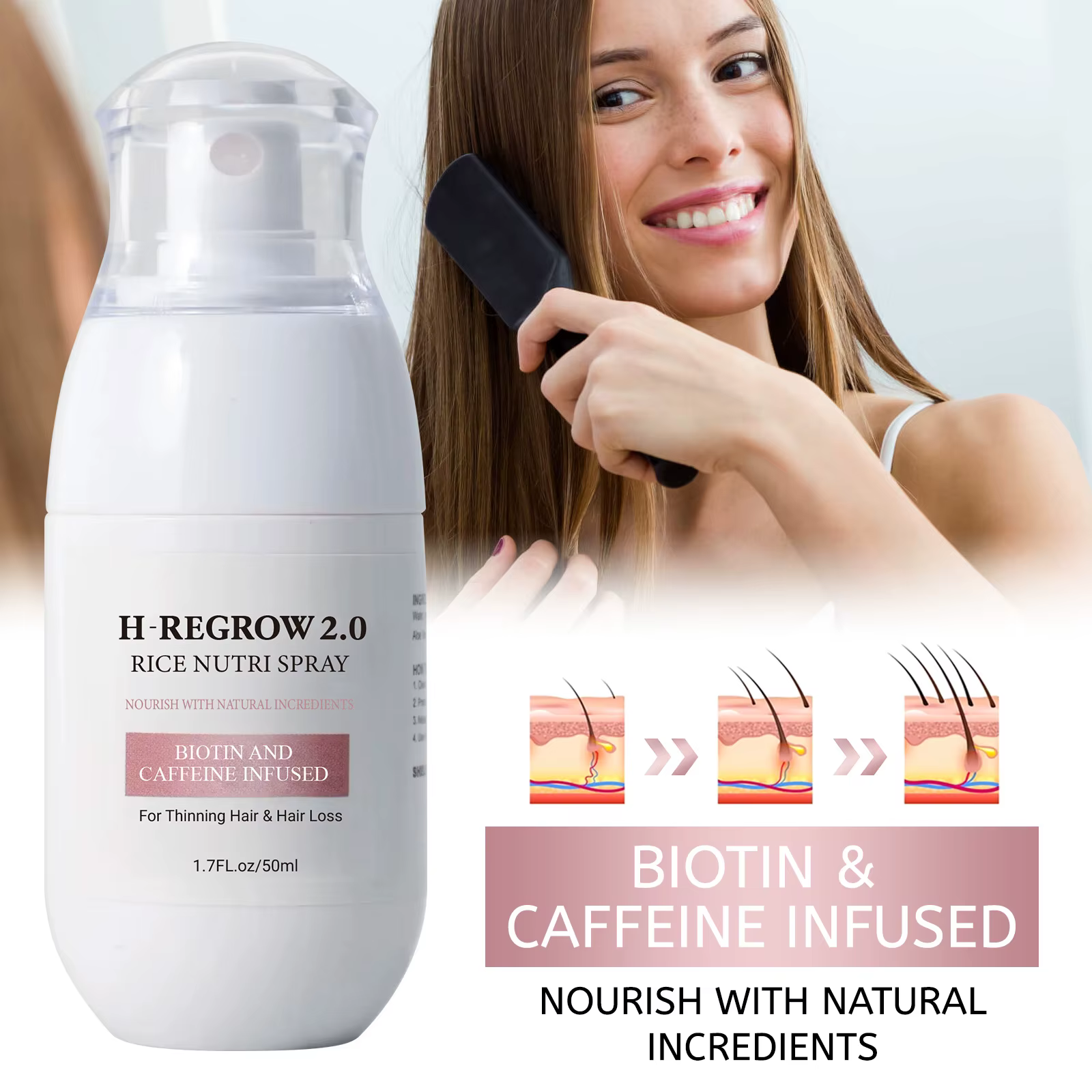 1-5 sprays activateurs de croissance des cheveux 50 ml - Son de riz