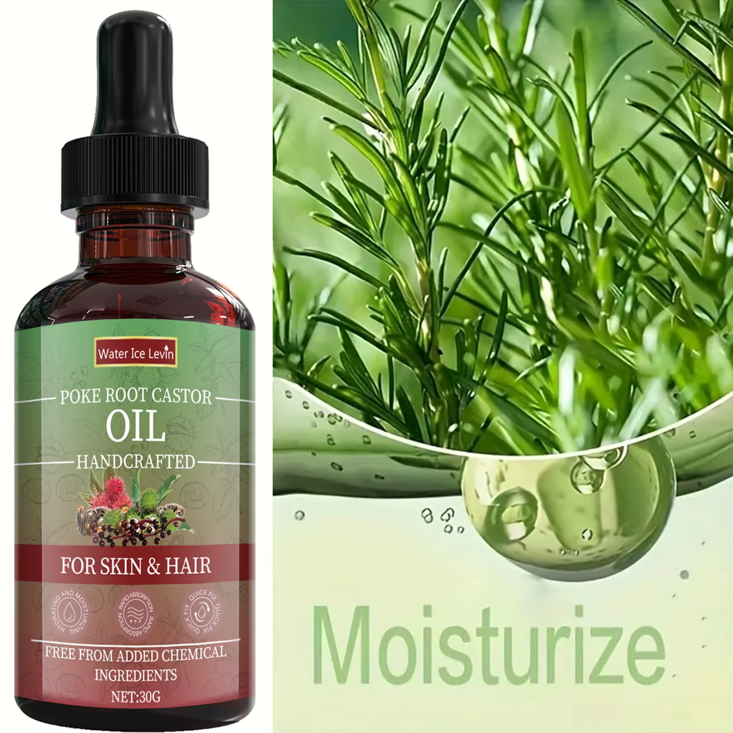 Huile de Ricin à la Racine de Poke pour Peau et Cheveux - Mixte Naturel Artisanal