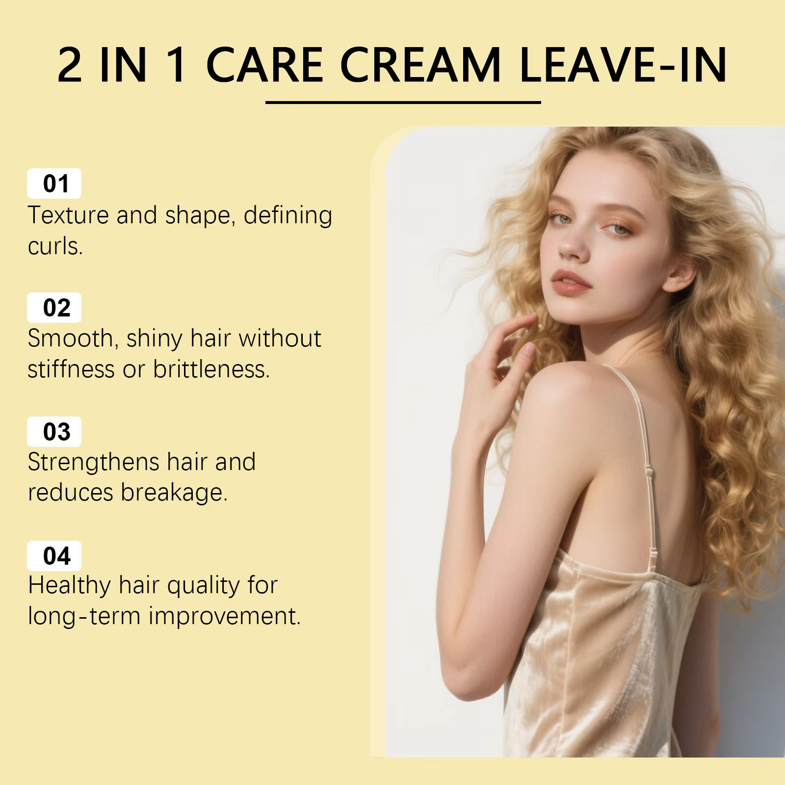 Crème revitalisante sans rinçage pour cheveux bouclés secs