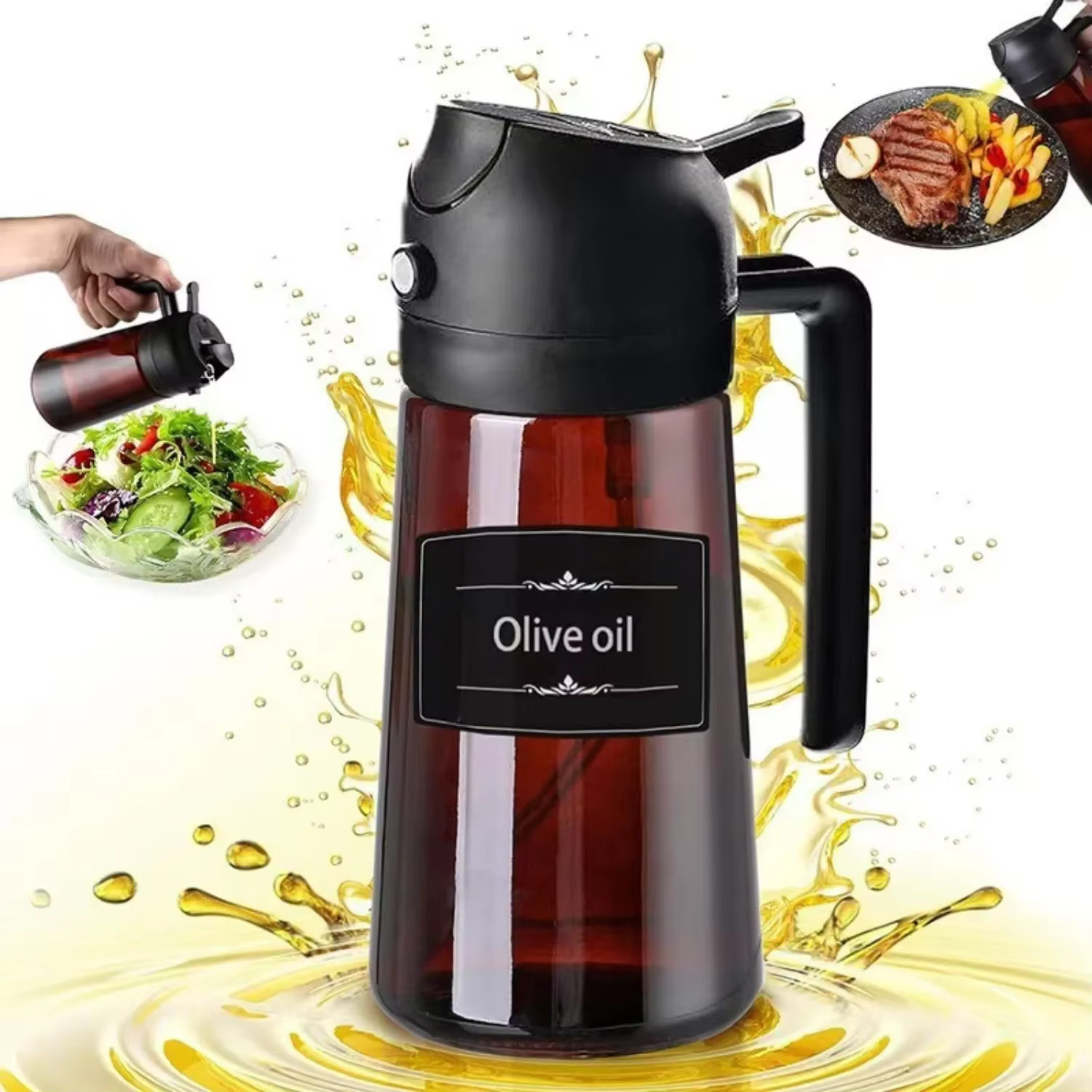 Pulvérisateur d'huile marron bloquant la lumière de 16oz/470ML pour la cuisson, bouteille distributrice d'huile d'olive 2 en 1 pour bouteille d'huile de cuisine, outils d'assaisonnement