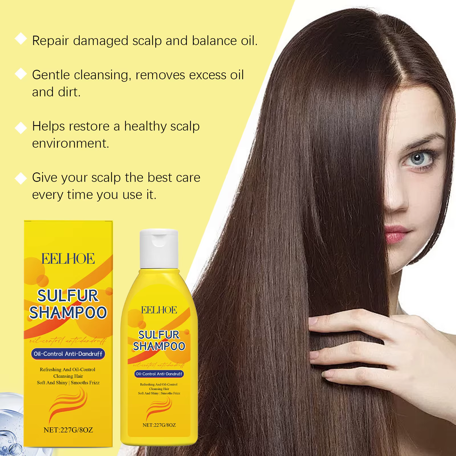Shampoo au Soufre EELHOE Contrôle du Sébum Hydratant Nettoyage des Cheveux Prévention de la Chute