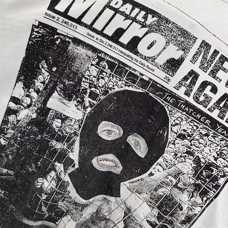 T-shirt imprimé masqué SAINT Mxxxxxx pour hommes et femmes, décontracté, coupe oversize, blanc délavé