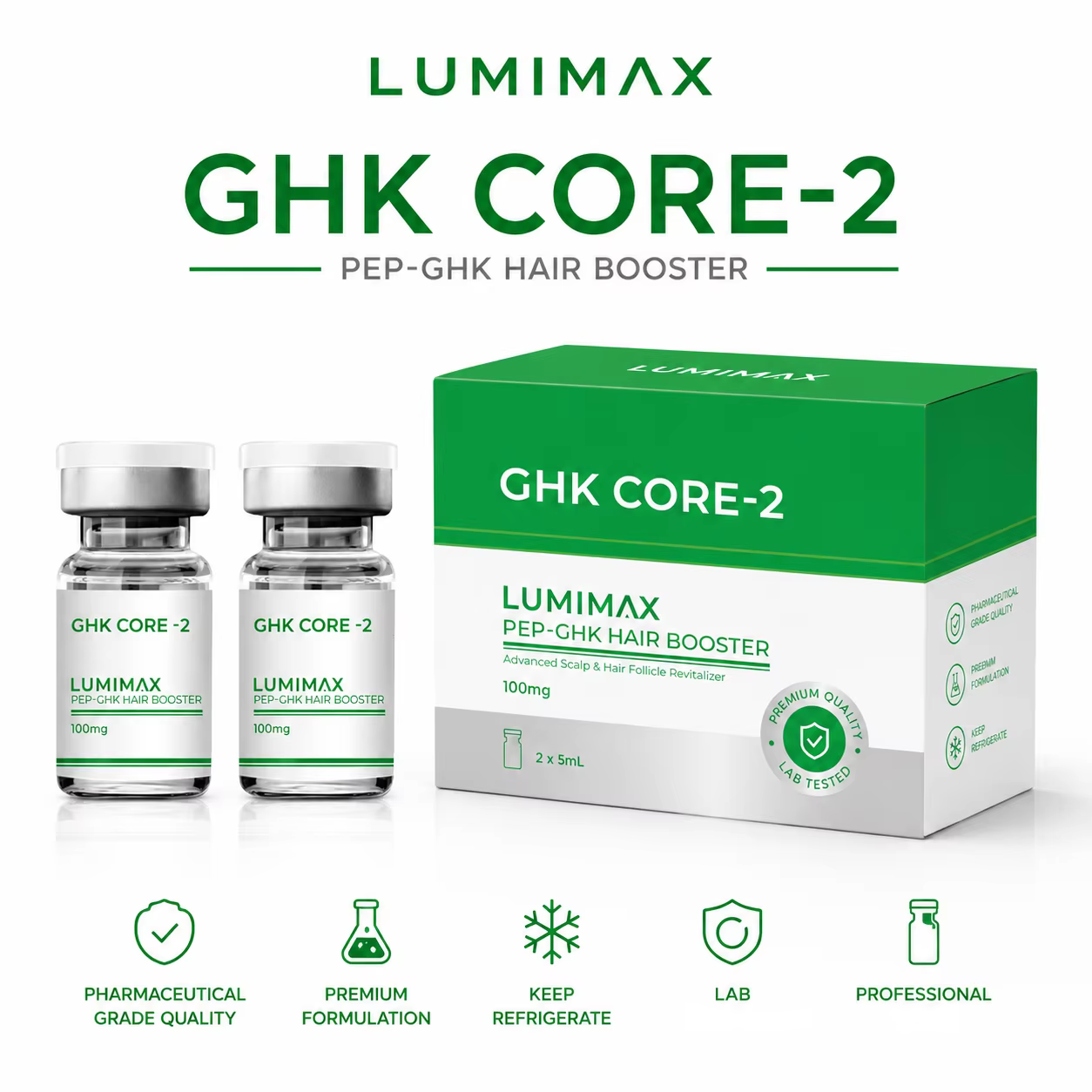 Sérum de croissance capillaire au peptide GHKCU LUMIMAX