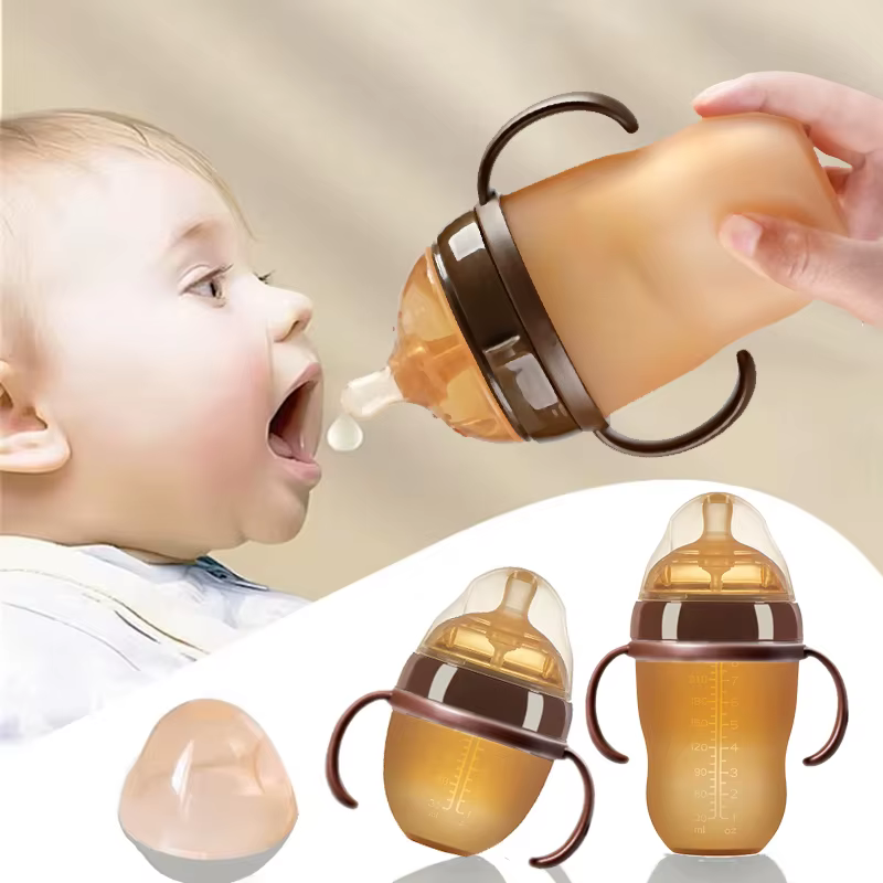 Bouteilles pour nouveau-né en Silicone sans BPA, avec poignée, à large ouverture, 0-36 mois, Anti-étouffement, biberons d'alimentation au lait pour bébé, 150ML/250ML