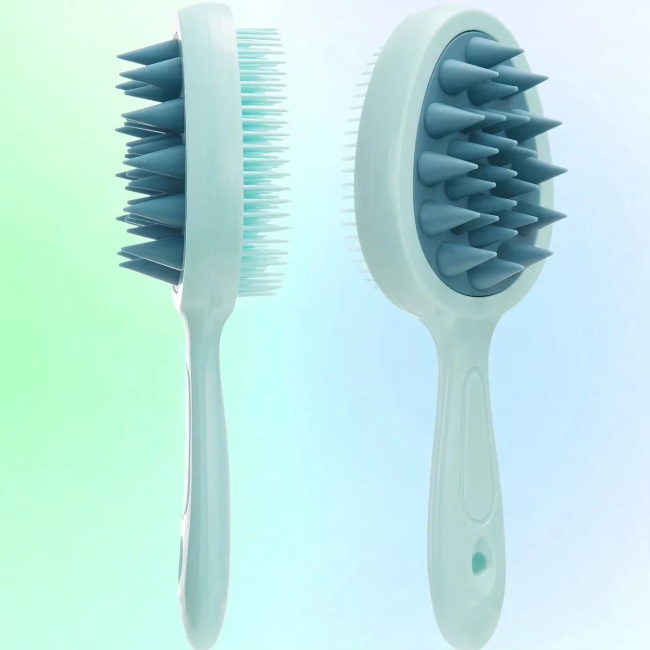 Brosse de massage du cuir chevelu à double denture et manche long en silicone pour un nettoyage en profondeur et démêlage des cheveux humides ou secs