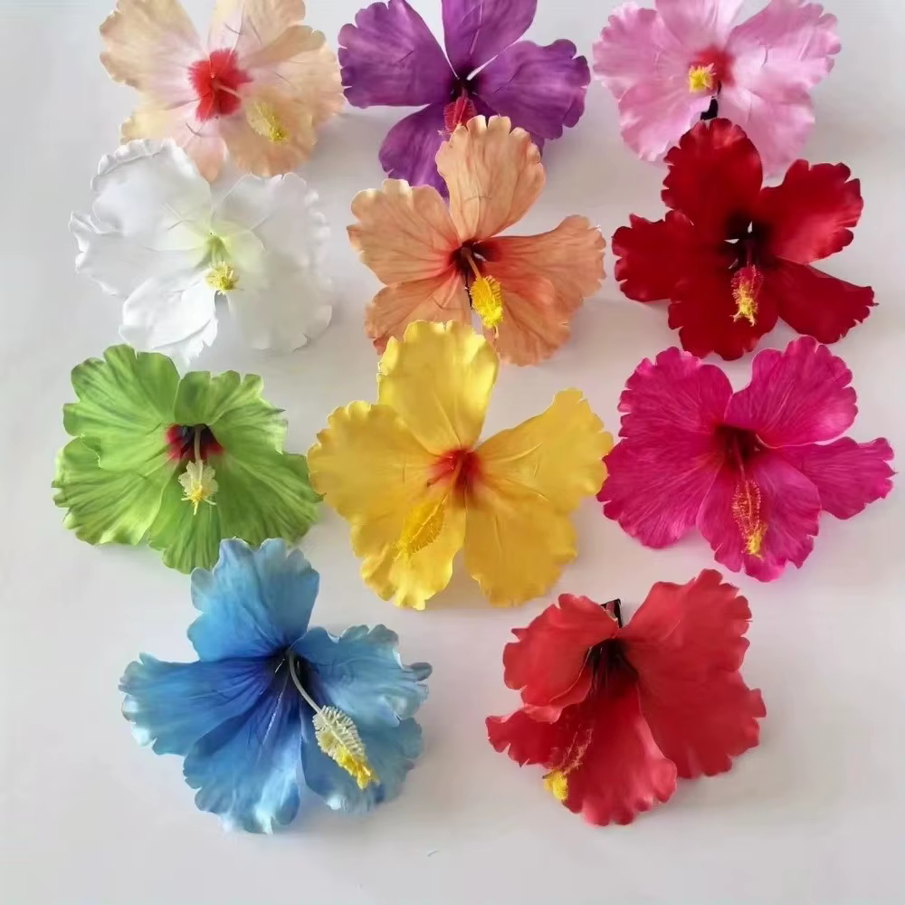 Accessoires pour cheveux : Pince à cheveux fleur d'hibiscus artificielle, style bohème, ne blesse pas les cheveux, pour franges, été