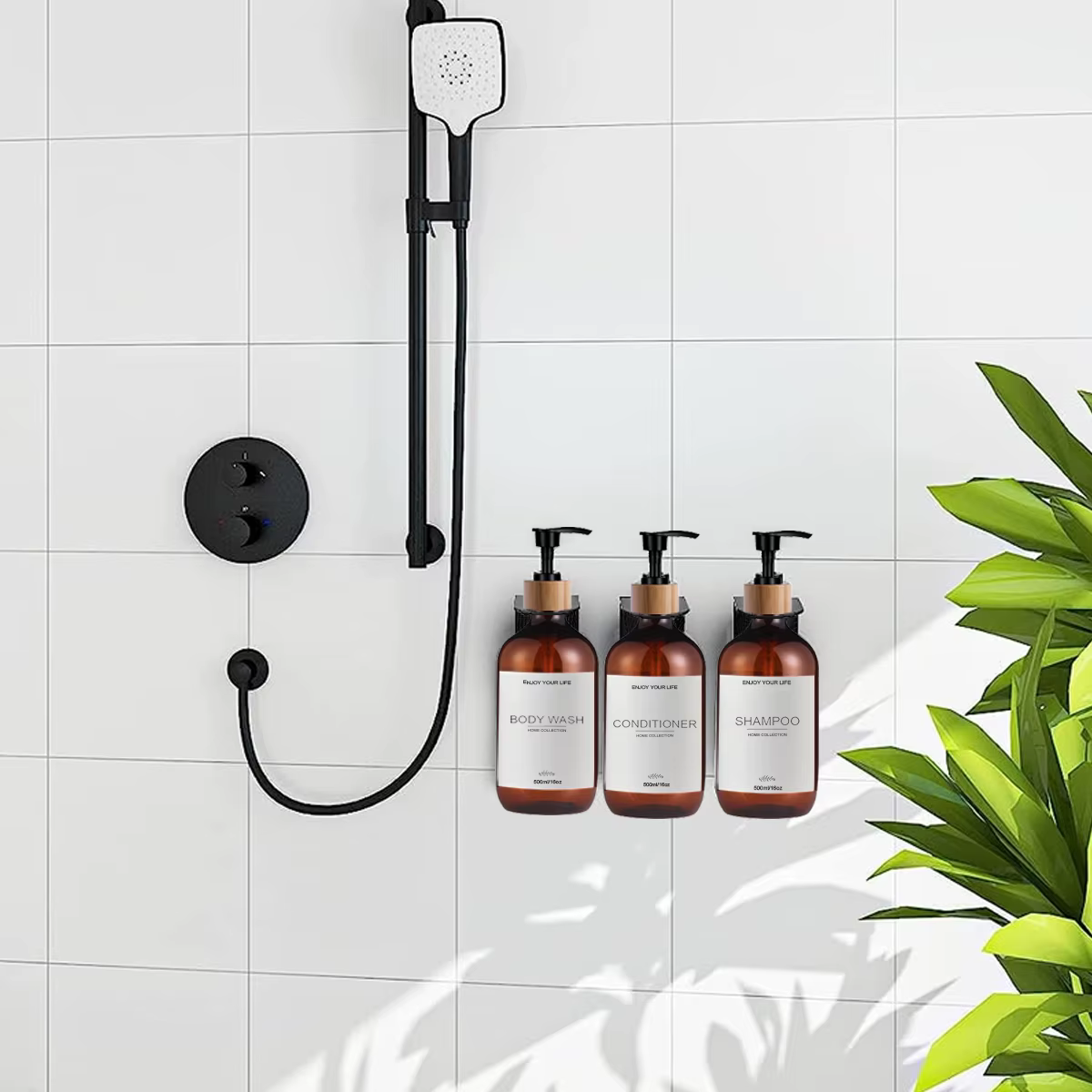 Distributeur de bouteilles de shampoing et de revitalisant de 500ml, paquet de 3 bouteilles distributrices de savon et de shampoing avec pompe, récipient de douche pour revitalisant