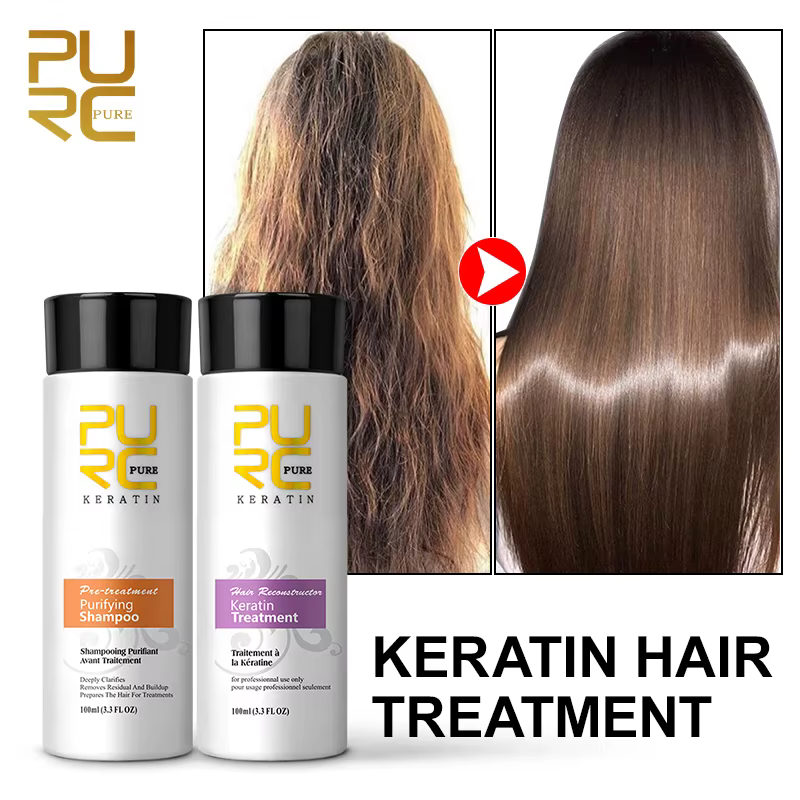 Traitement capillaire à la kératine brésilienne PURC pour cheveux bouclés abîmés