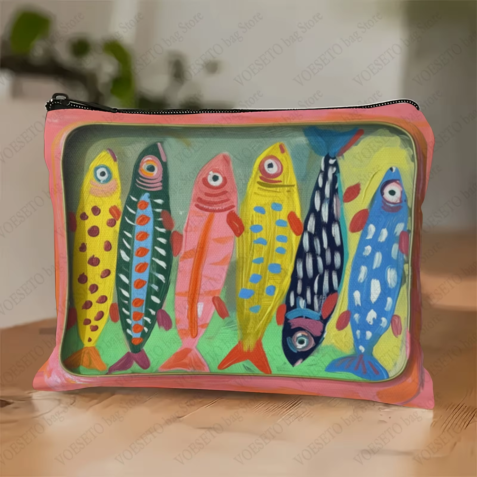 Trousse à cosmétiques de sardine gastronomique, portefeuille de poisson d'huile d'olive réaliste, trousse de maquillage pour femmes, trousse à crayons accessoire thème alimentaire aquarelle