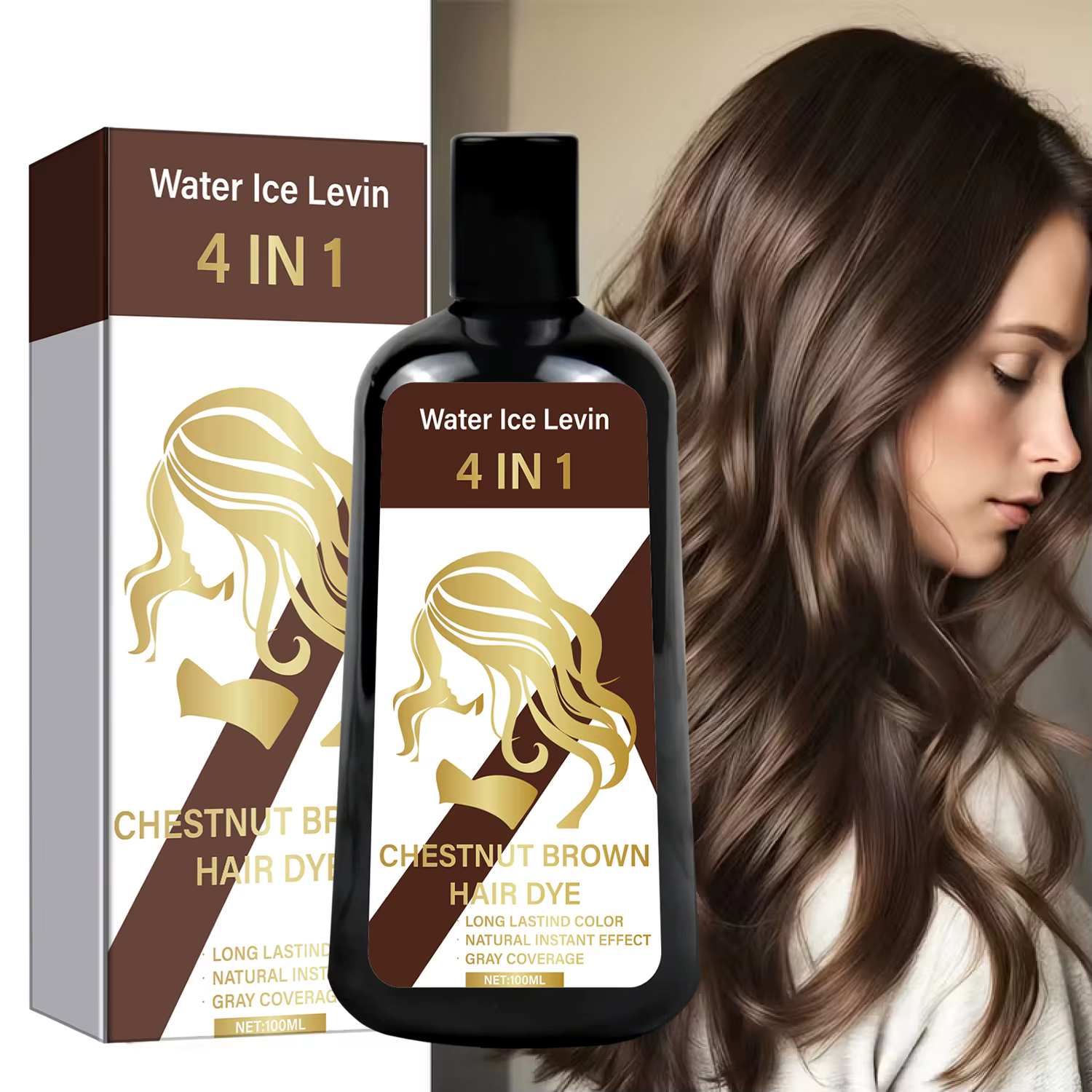 Shampoing colorant pour cheveux châtain 4 en 1 pour une couleur longue durée et une couverture naturelle de gris