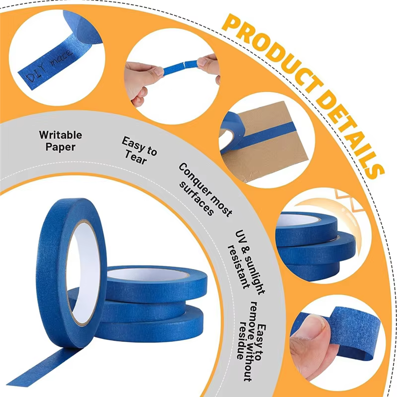 ABKJ-Blue Painters Tape Masking Tape Bulk Blue Tape For Painting Automotive Walls Packing Removable Free Residue, 4 Rolls