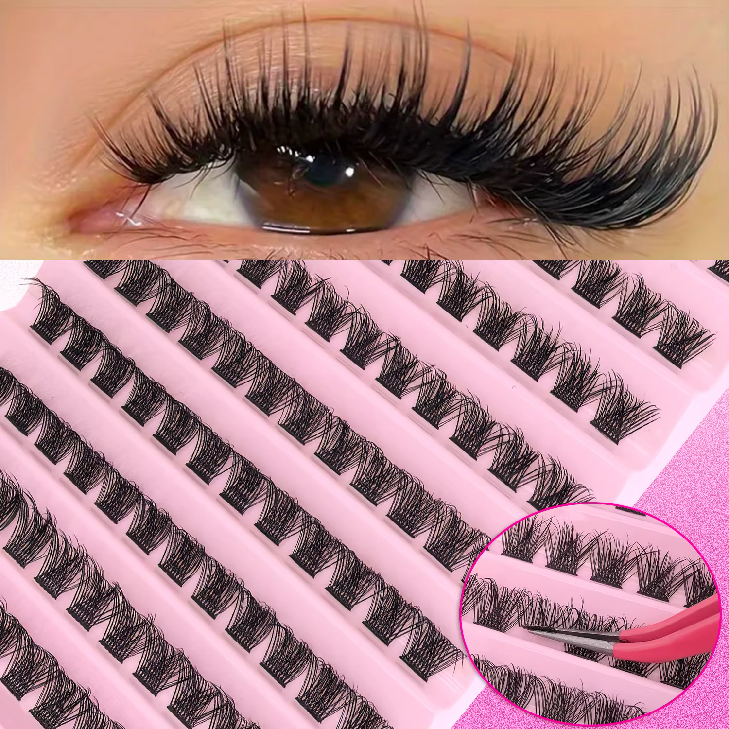 Kit d'extension de cils à faire soi-même, mélange de grappes de cils individuels avec liaison et joint et accessoires de cils