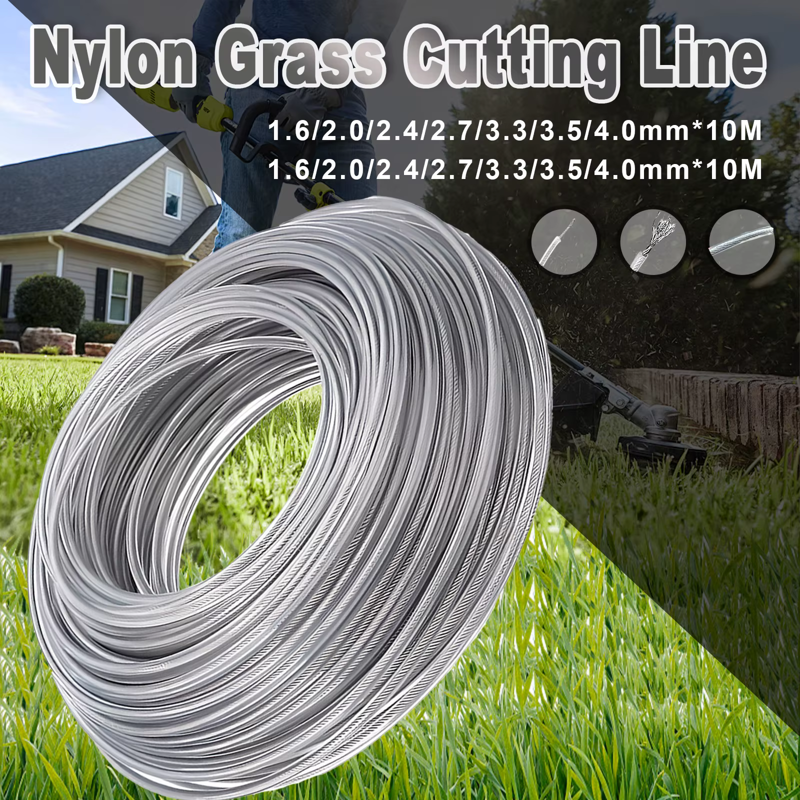 5m/10m/15m * 2.4mm/2.7mm/3mm/4mm ligne de coupe gazon fil de Nylon débroussailleuse corde acier coupe gazon ligne tondeuse à gazon remplacement