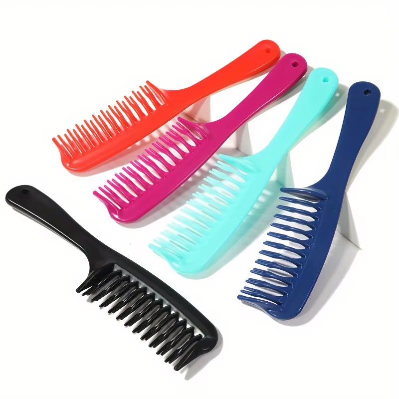 Peigne démêlant à double rangée de dents larges avec manche pour cheveux longs