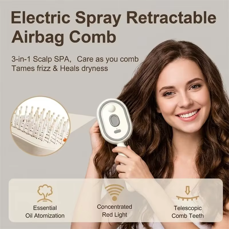 Brosse à cheveux électrique anti-frisottis et démêlante avec spray