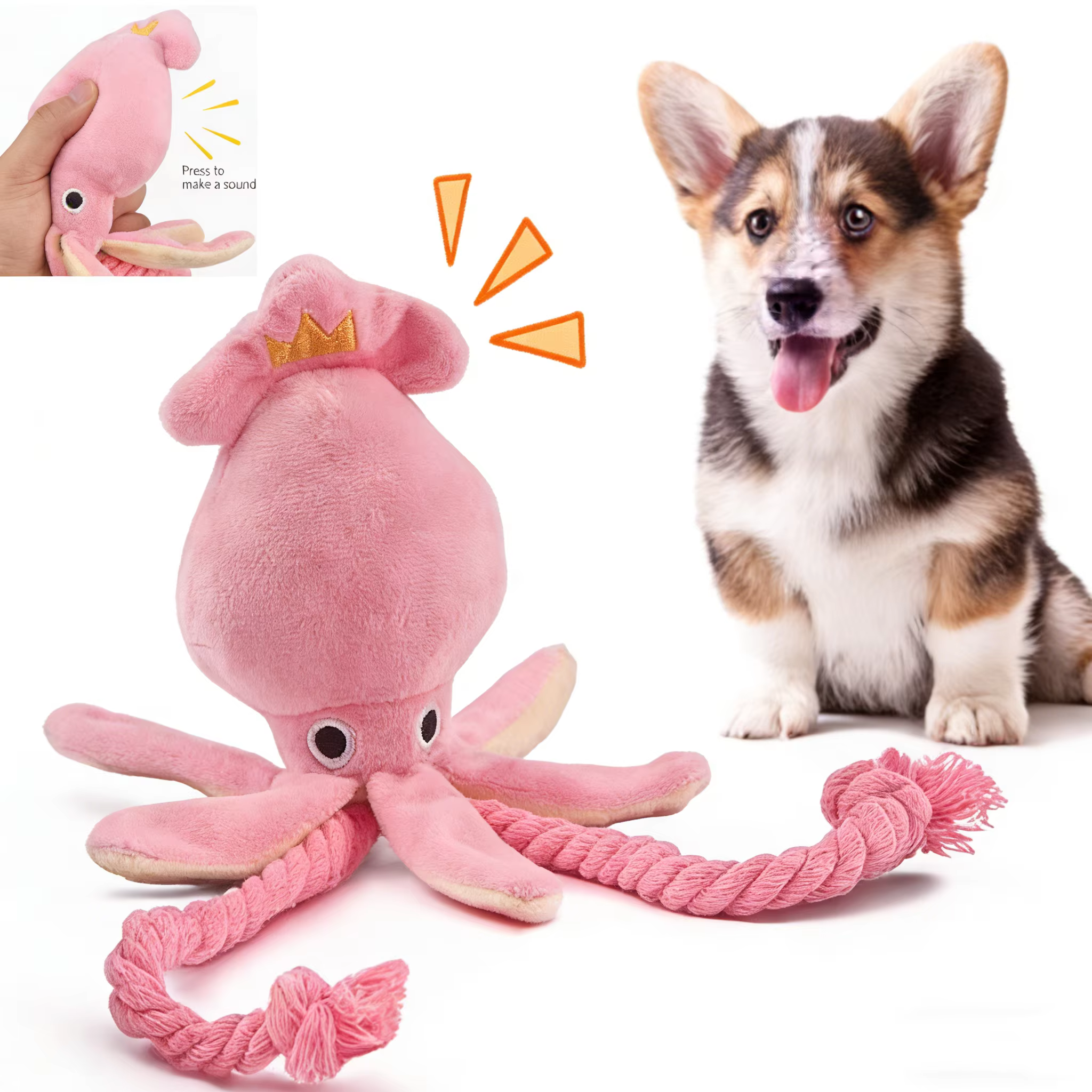 Jouets pour chiens ; jouets pour chats ; poulpe en corde de coton émettant du son ; jouets à mâcher durables pour nettoyer les dents ; jouets interactifs pour animaux de compagnie.