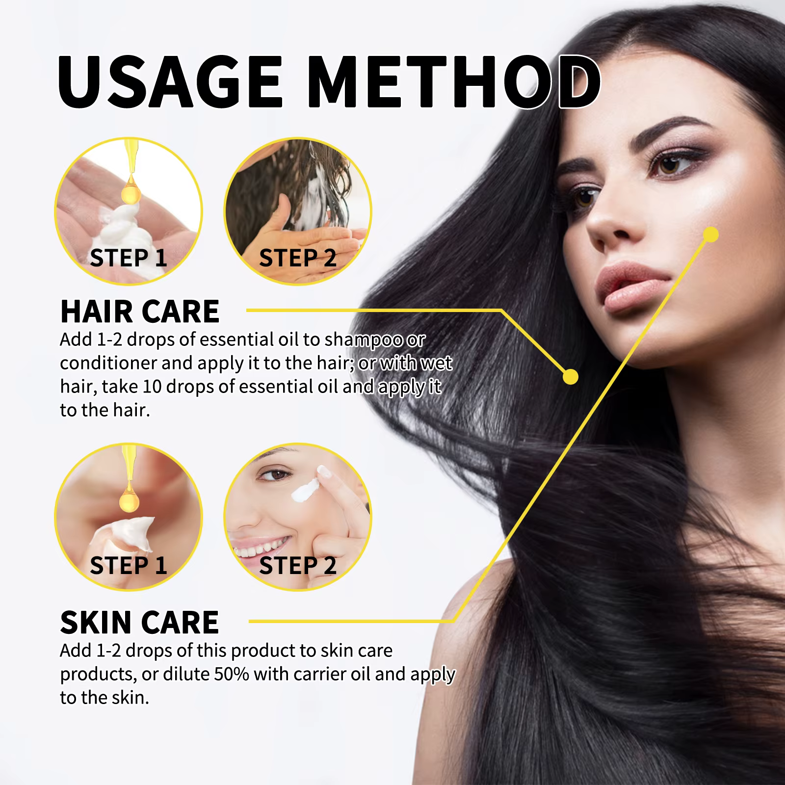 Huile essentielle pour la croissance des cheveux. Répare efficacement les symptômes de calvitie et de perte