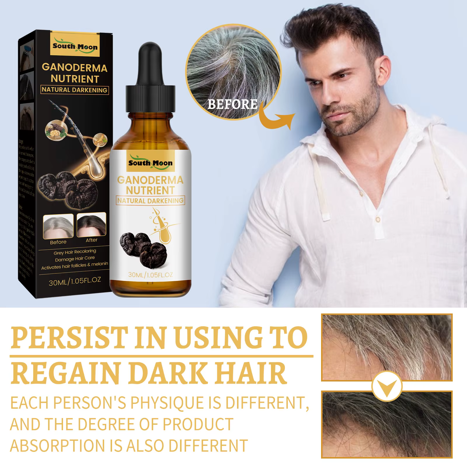 Black Ganoderma Lucidum-Liquide pour cheveux, Cuir chevelu propre, Prévenir la perte de cheveux, Renforcer les racines des cheveux, Nourrir le suivi capillaire, Essence de soin, D343