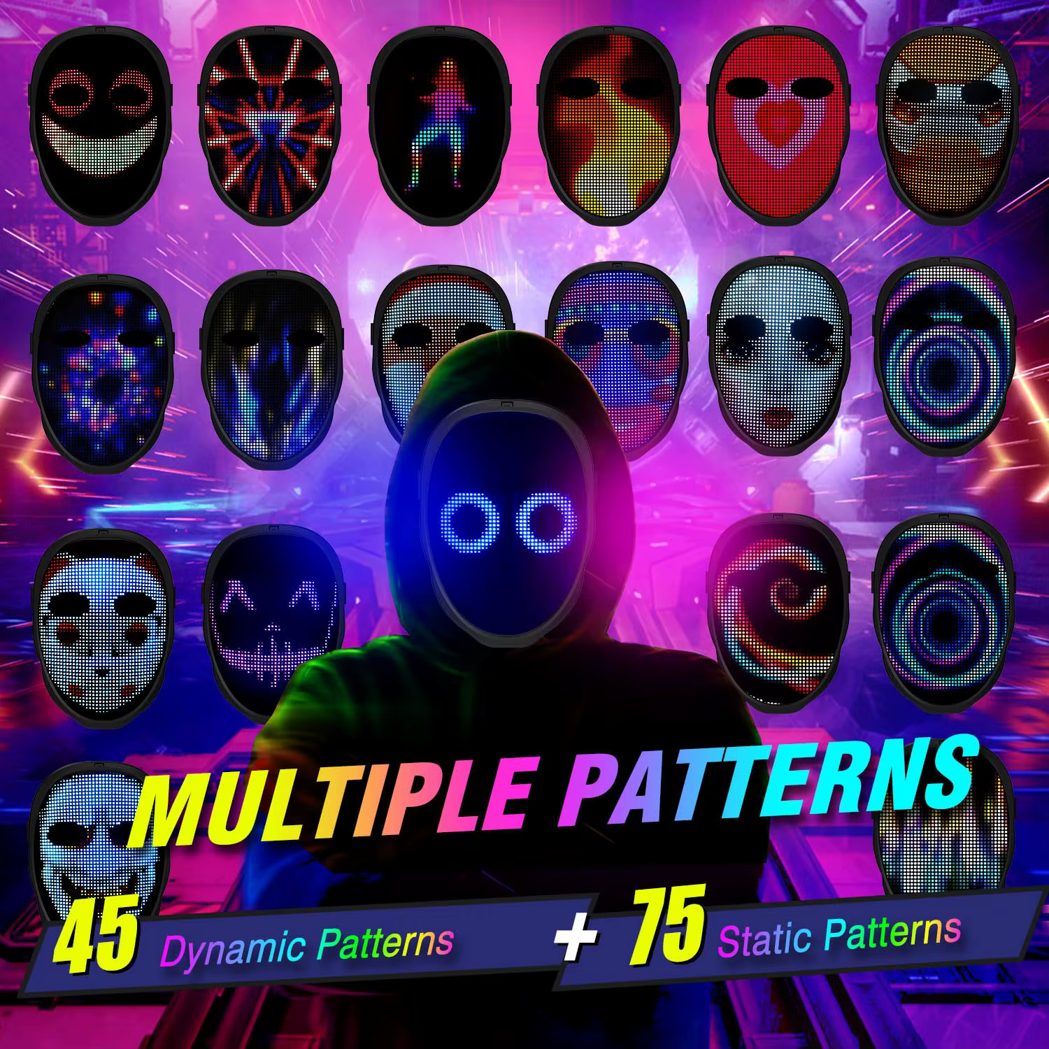 Masque lumineux LED de fête, détection de gestes, affichage intelligent, masques faciaux LED, Programmable, contrôle par application Bluetooth, masque de transformation